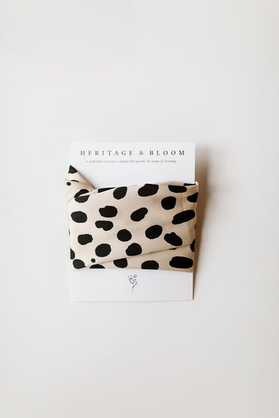 Silky Beige with Black Dots Headwrap