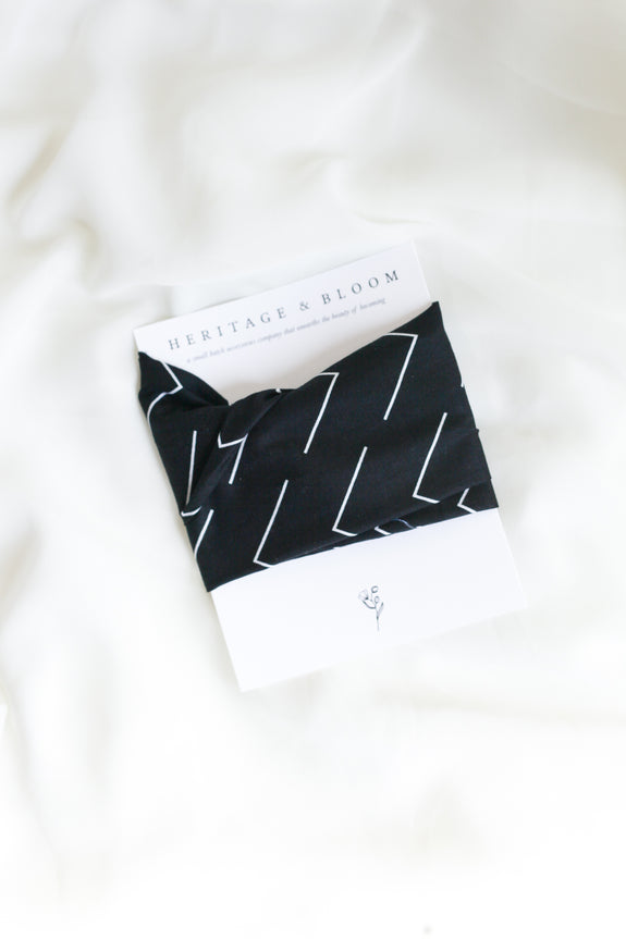 Black with White Chevron Headwrap