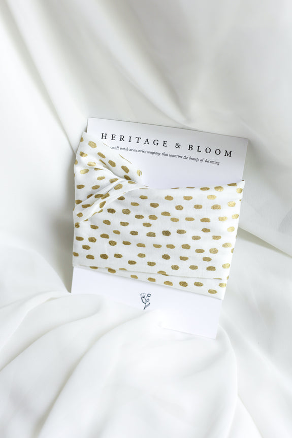 White with Gold Dots Headwrap