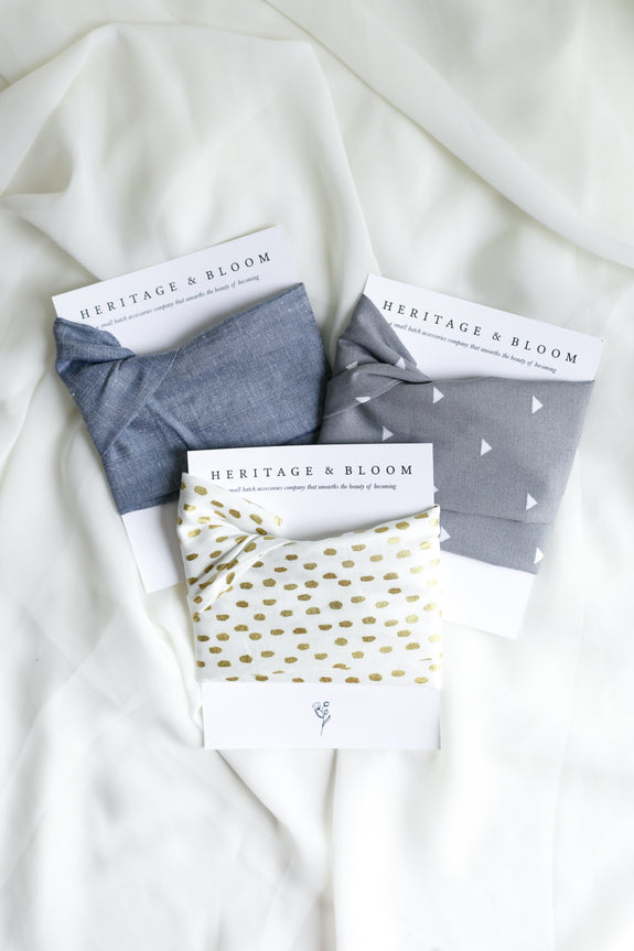 White with Gold Dots Headwrap