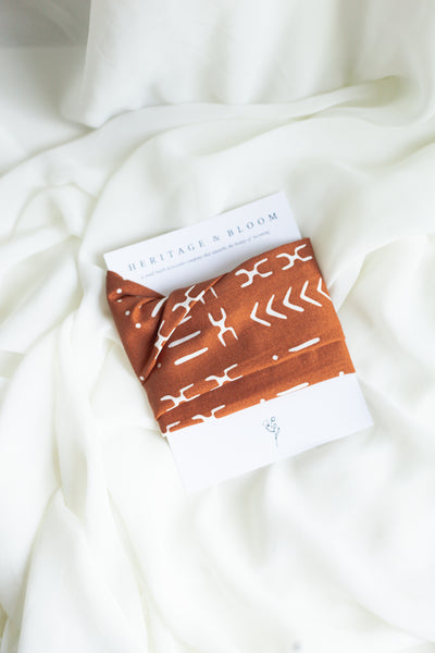 Tan and White Abstract Print Headwrap
