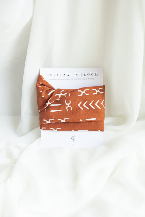 Tan and White Abstract Print Headwrap