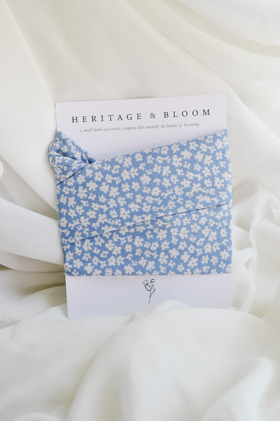Silky Light Blue Floral Headwrap