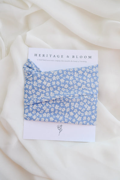 Silky Light Blue Floral Headwrap