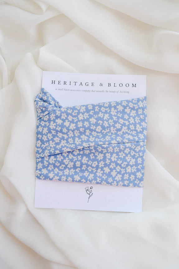 Silky Light Blue Floral Headwrap