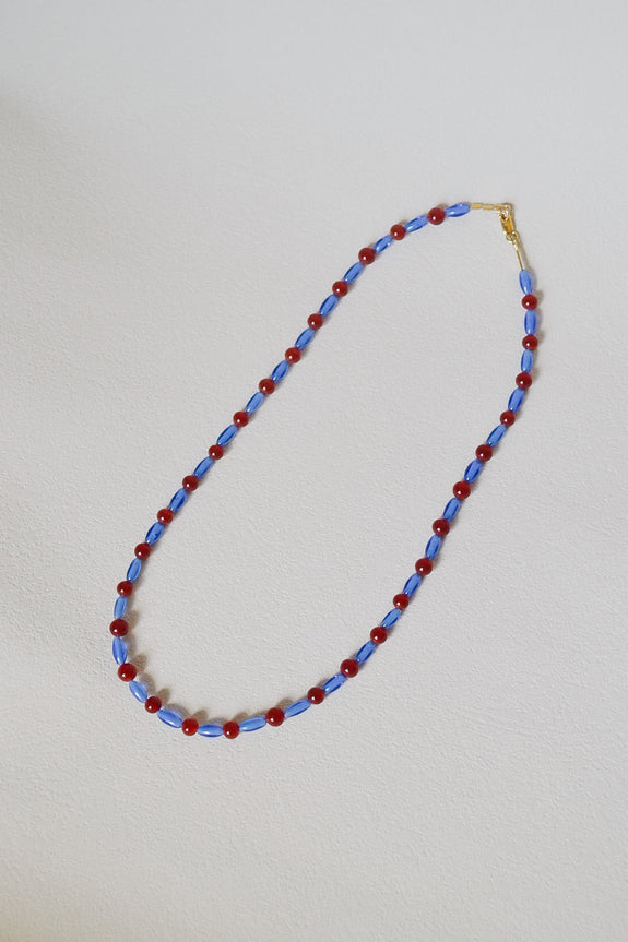 Vintage Beaded Necklace - Burgundy & Blue