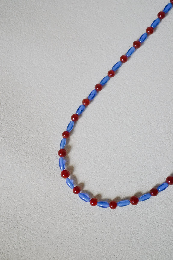 Vintage Beaded Necklace - Burgundy & Blue