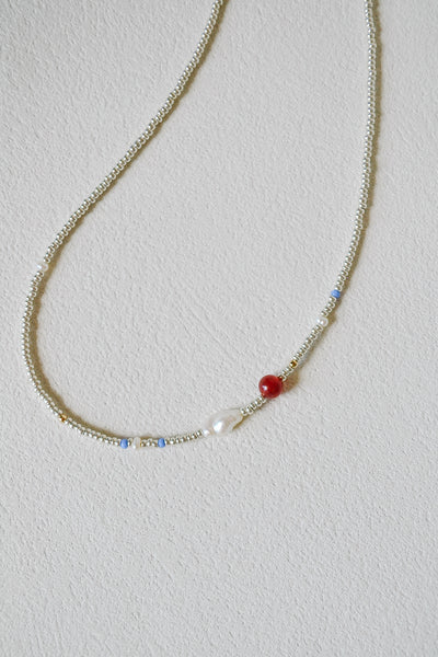 Abstract Seed Bead Necklace - Silver