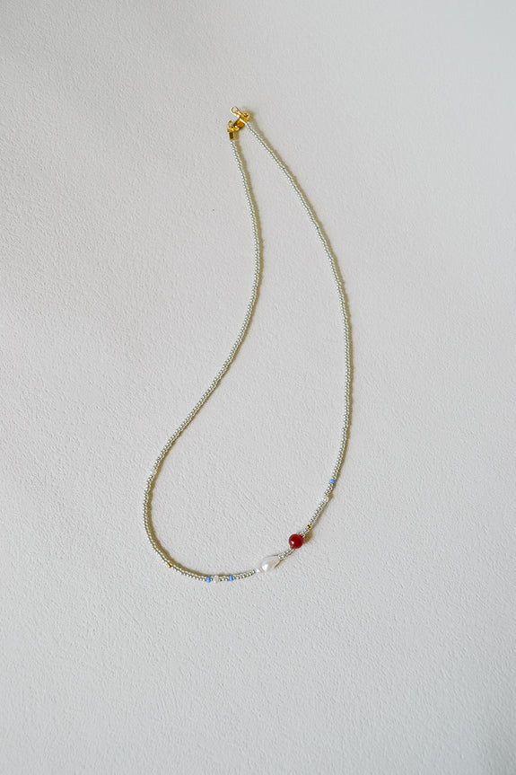 Abstract Seed Bead Necklace - Silver