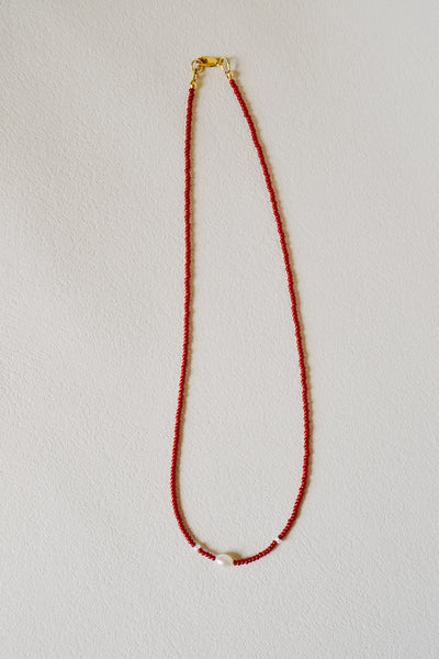 Abstract Seed Bead Necklace - Red