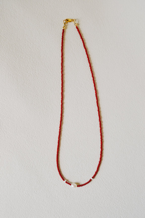 Abstract Seed Bead Necklace - Red