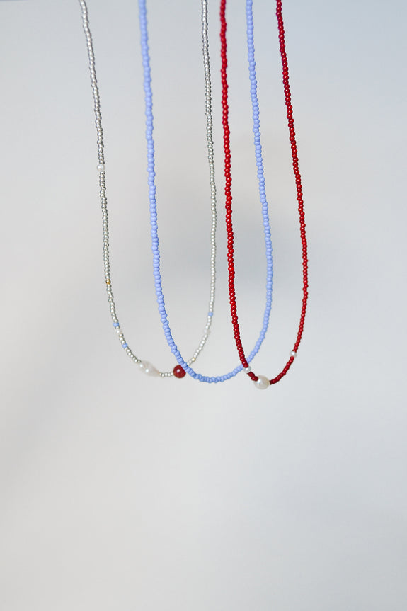 Abstract Seed Bead Necklace - Silver