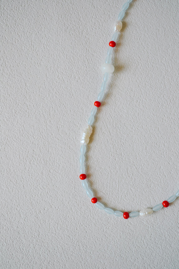 Abstract Vintage Bead Necklace - Light Blue