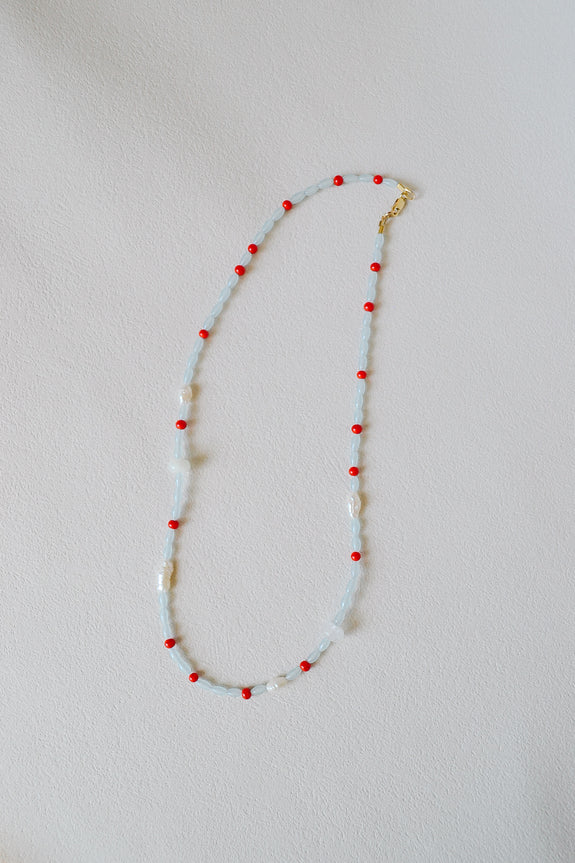 Abstract Vintage Bead Necklace - Light Blue