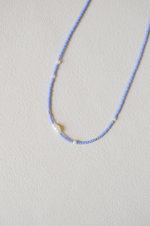Abstract Seed Bead Necklace - Sky Blue