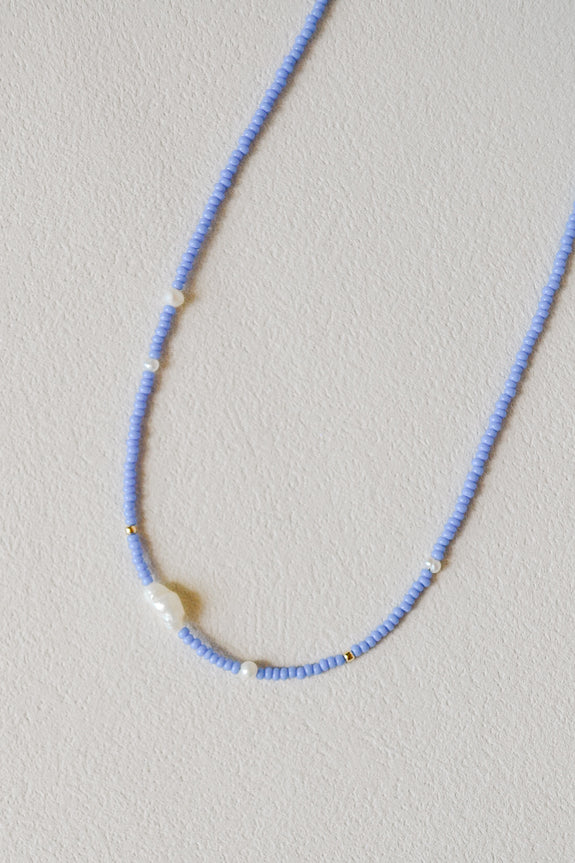 Abstract Seed Bead Necklace - Sky Blue