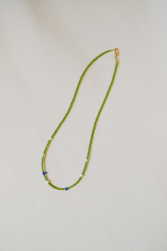 Abstract Seed Bead Necklace - Chartreuse Green