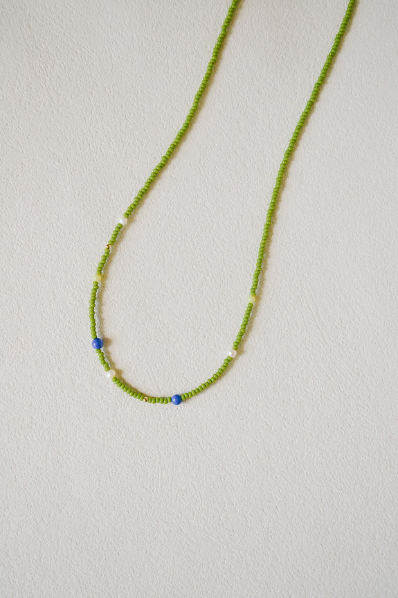 Abstract Seed Bead Necklace - Chartreuse Green