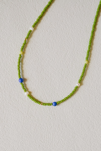 Abstract Seed Bead Necklace - Chartreuse Green