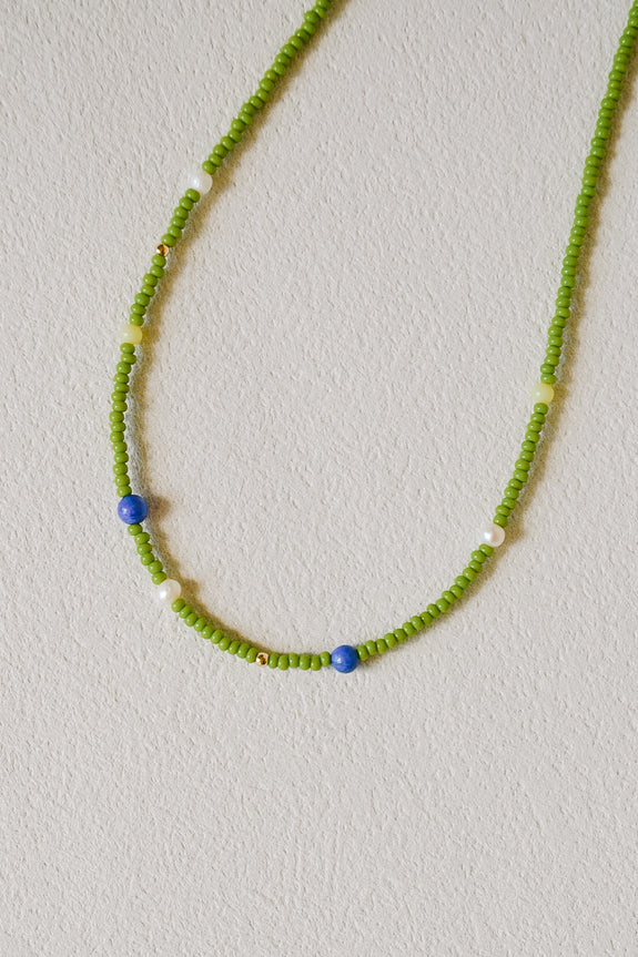 Abstract Seed Bead Necklace - Chartreuse Green
