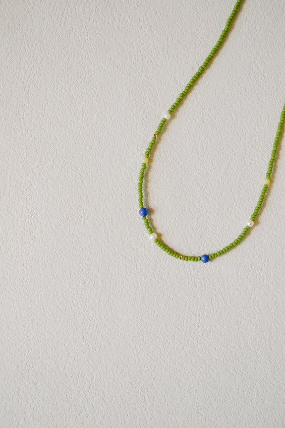 Abstract Seed Bead Necklace - Chartreuse Green