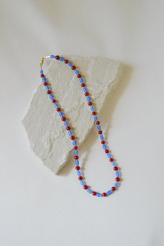 Vintage Beaded Necklace - Burgundy & Blue