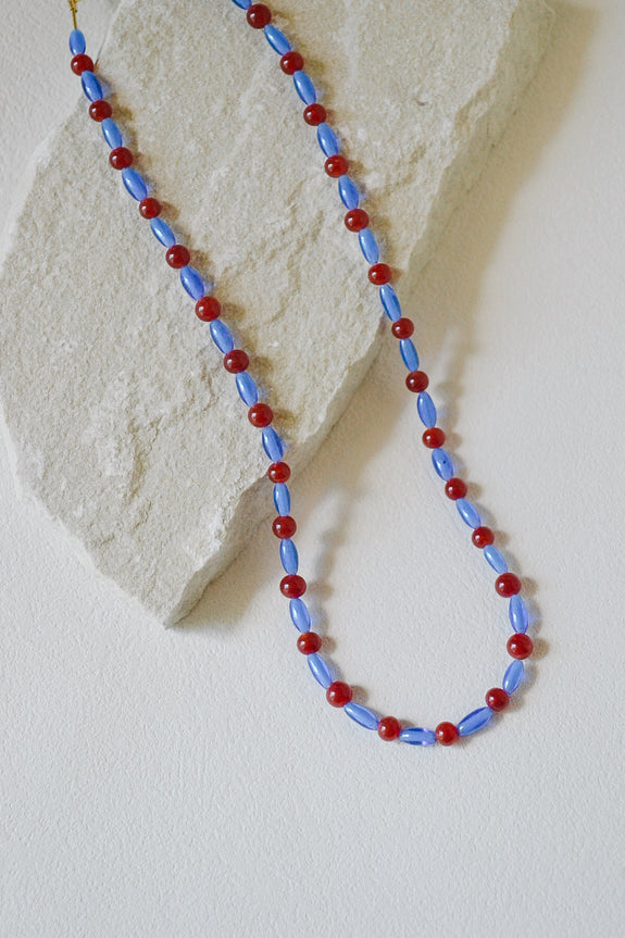 Vintage Beaded Necklace - Burgundy & Blue