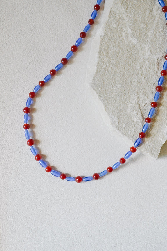 Vintage Beaded Necklace - Burgundy & Blue