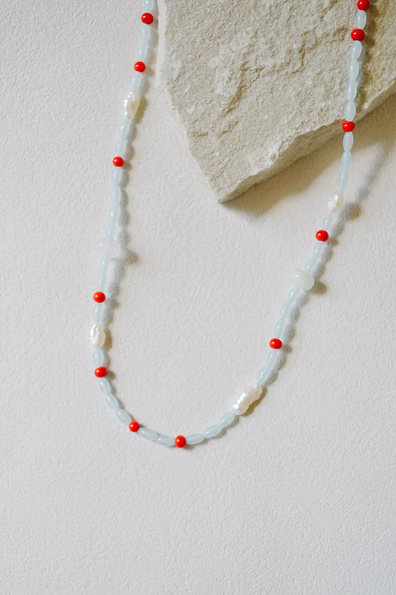 Abstract Vintage Bead Necklace - Light Blue