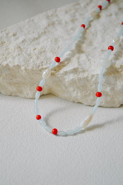 Abstract Vintage Bead Necklace - Light Blue