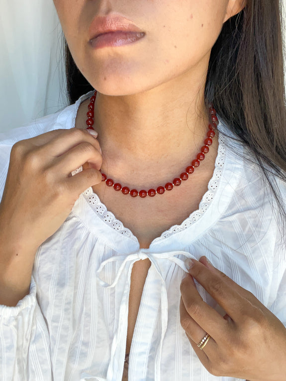 Vintage Beaded Necklace - Round Burgundy