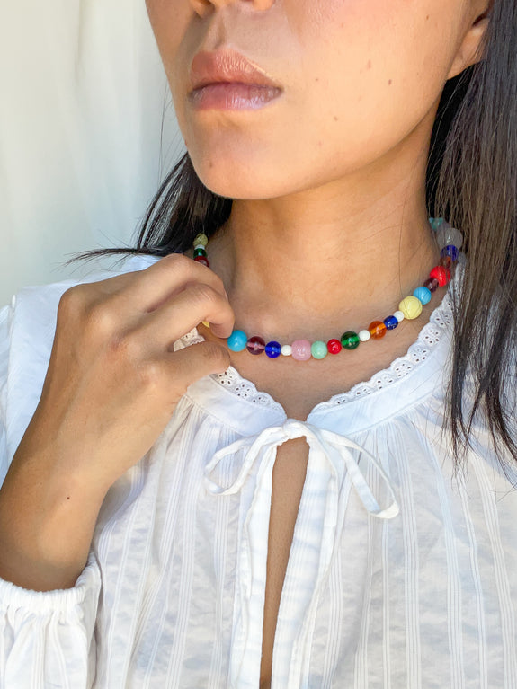 Vintage Beaded Necklace - Rainbow