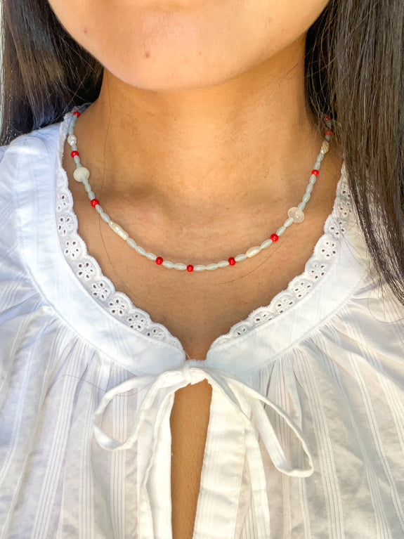 Abstract Vintage Bead Necklace - Light Blue