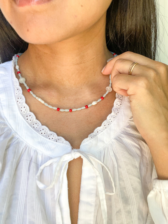 Abstract Vintage Bead Necklace - Light Blue