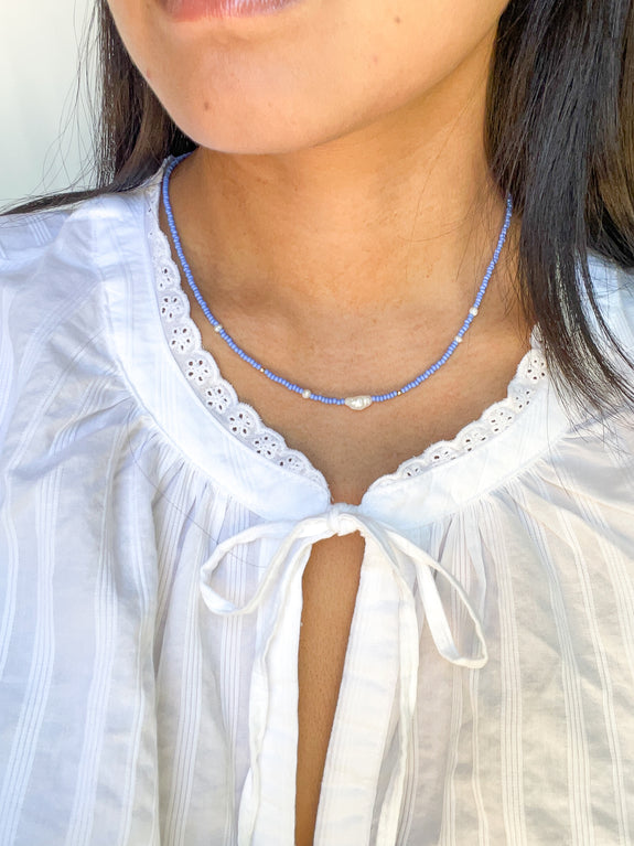 Abstract Seed Bead Necklace - Sky Blue