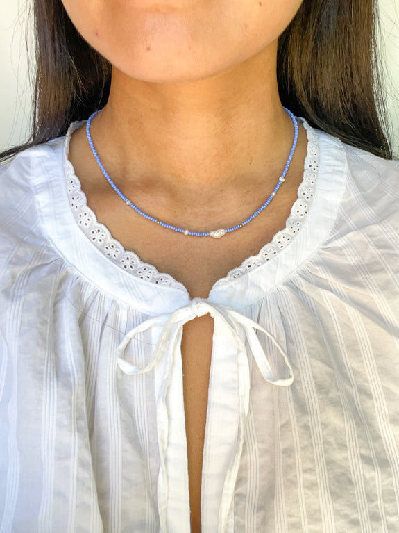 Abstract Seed Bead Necklace - Sky Blue