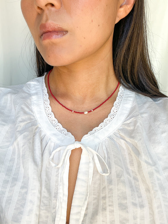 Abstract Seed Bead Necklace - Red
