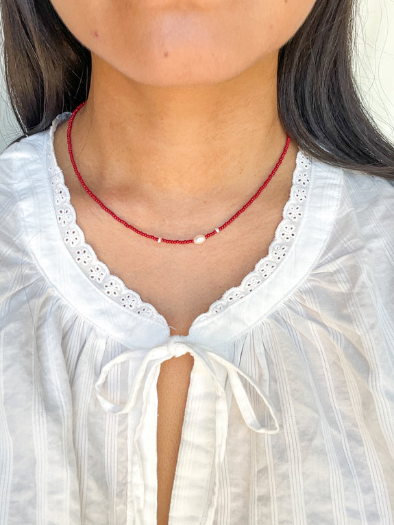 Abstract Seed Bead Necklace - Red