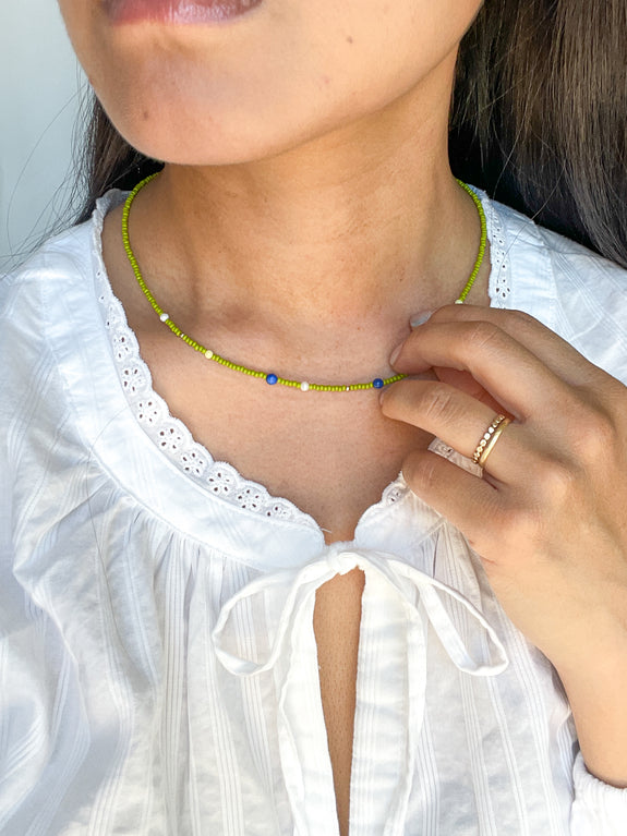 Abstract Seed Bead Necklace - Chartreuse Green