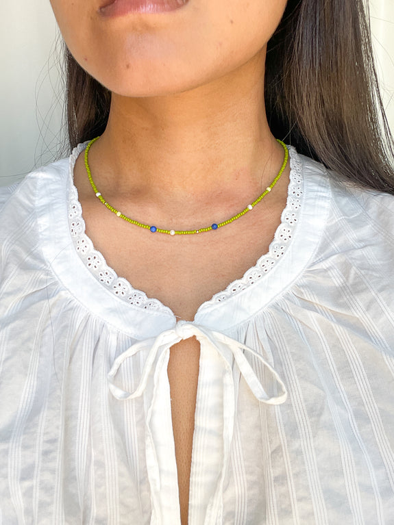 Abstract Seed Bead Necklace - Chartreuse Green