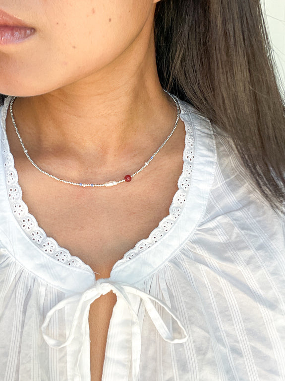 Abstract Seed Bead Necklace - Silver