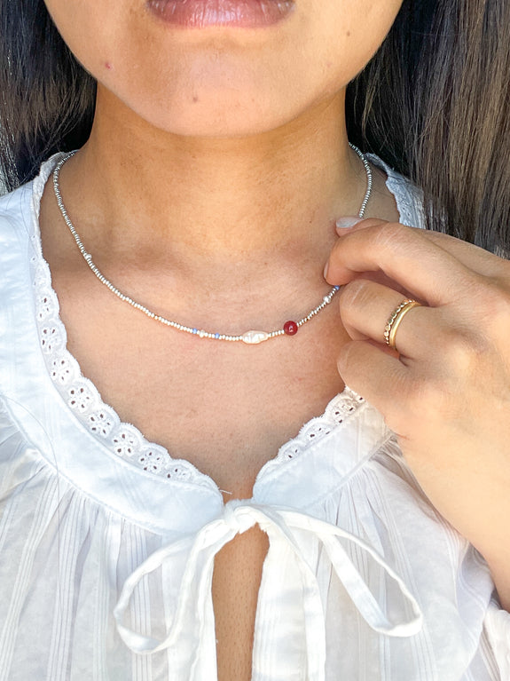 Abstract Seed Bead Necklace - Silver