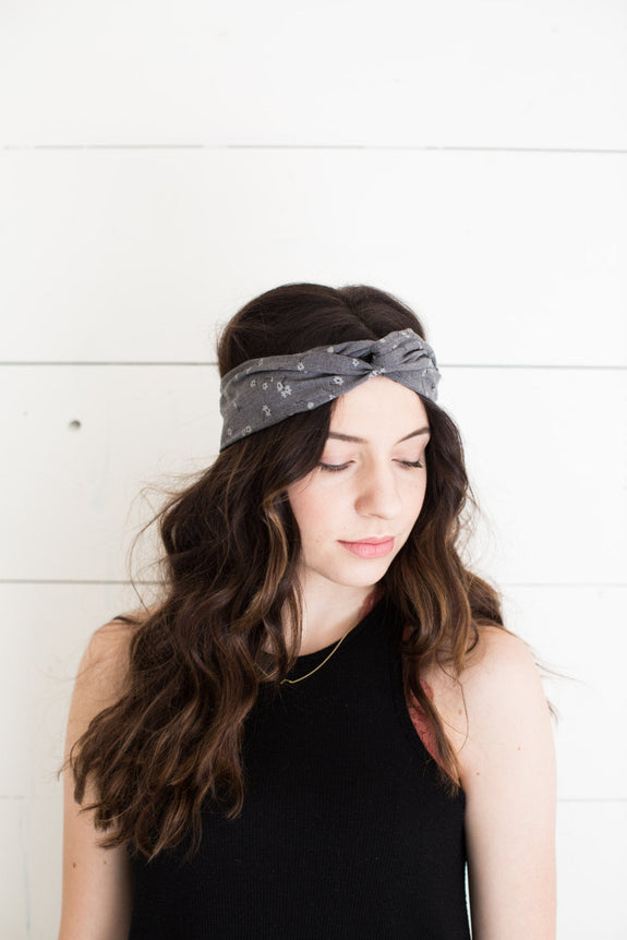 Olive with White Floral Print Headwrap