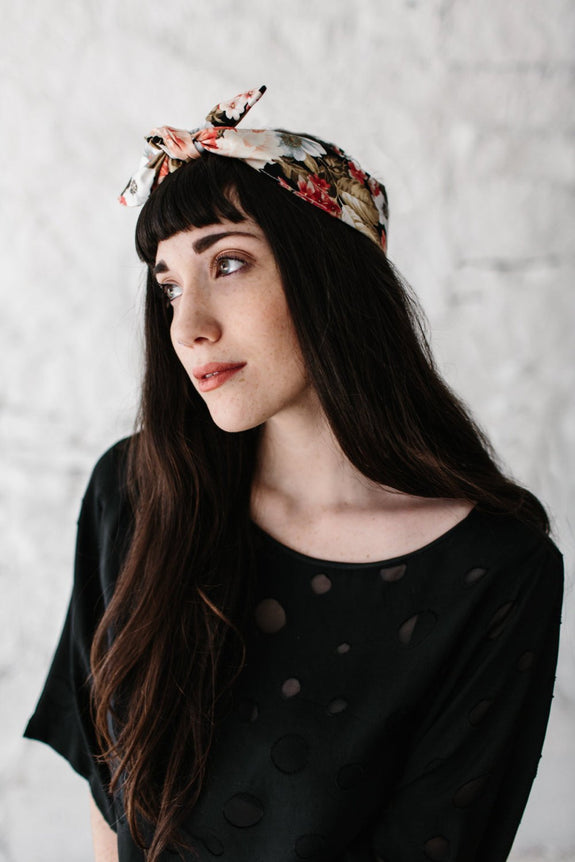 Olive with White Floral Print Headwrap